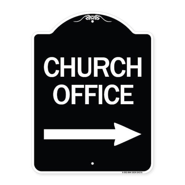 Signmission Church Office With Right Arrow Heavy-Gauge Aluminum Architectural Sign, 24" x 18", BW-1824-24276 A-DES-BW-1824-24276 - main